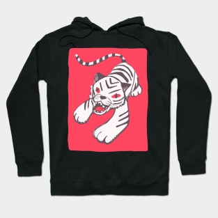 White siberian tiger on red. Hand drawn illustration Hoodie